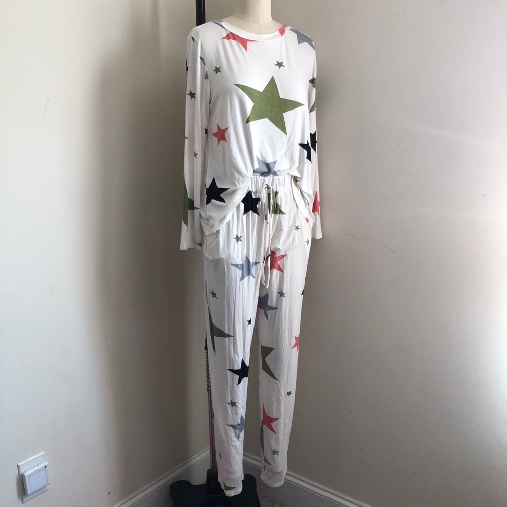 Star Print White Lounge Set